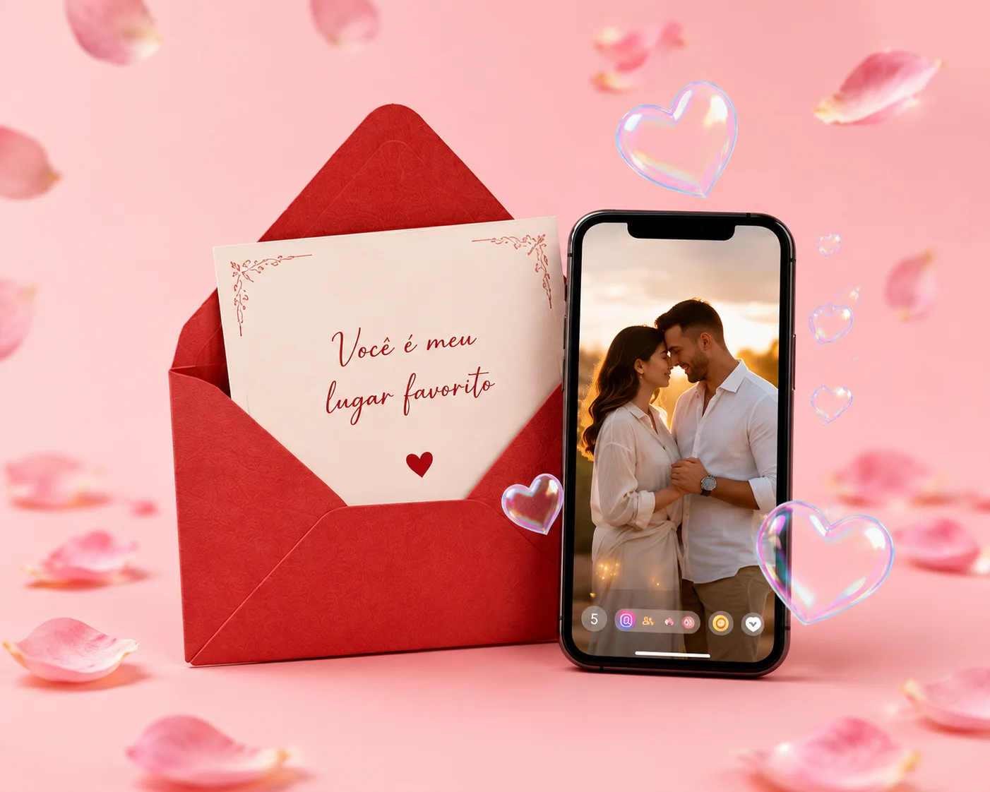 Caixa premium LoveTag com cartão NFC e smartphone